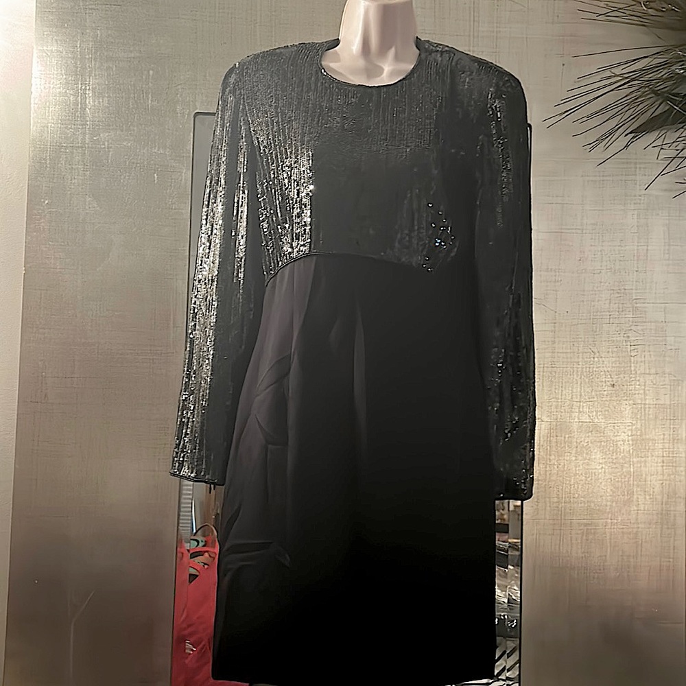 ESCADA COUTURE black dress sequins top excellent condition!